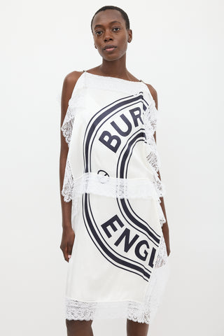 Burberry White & Black Silk Lace Logo Dress