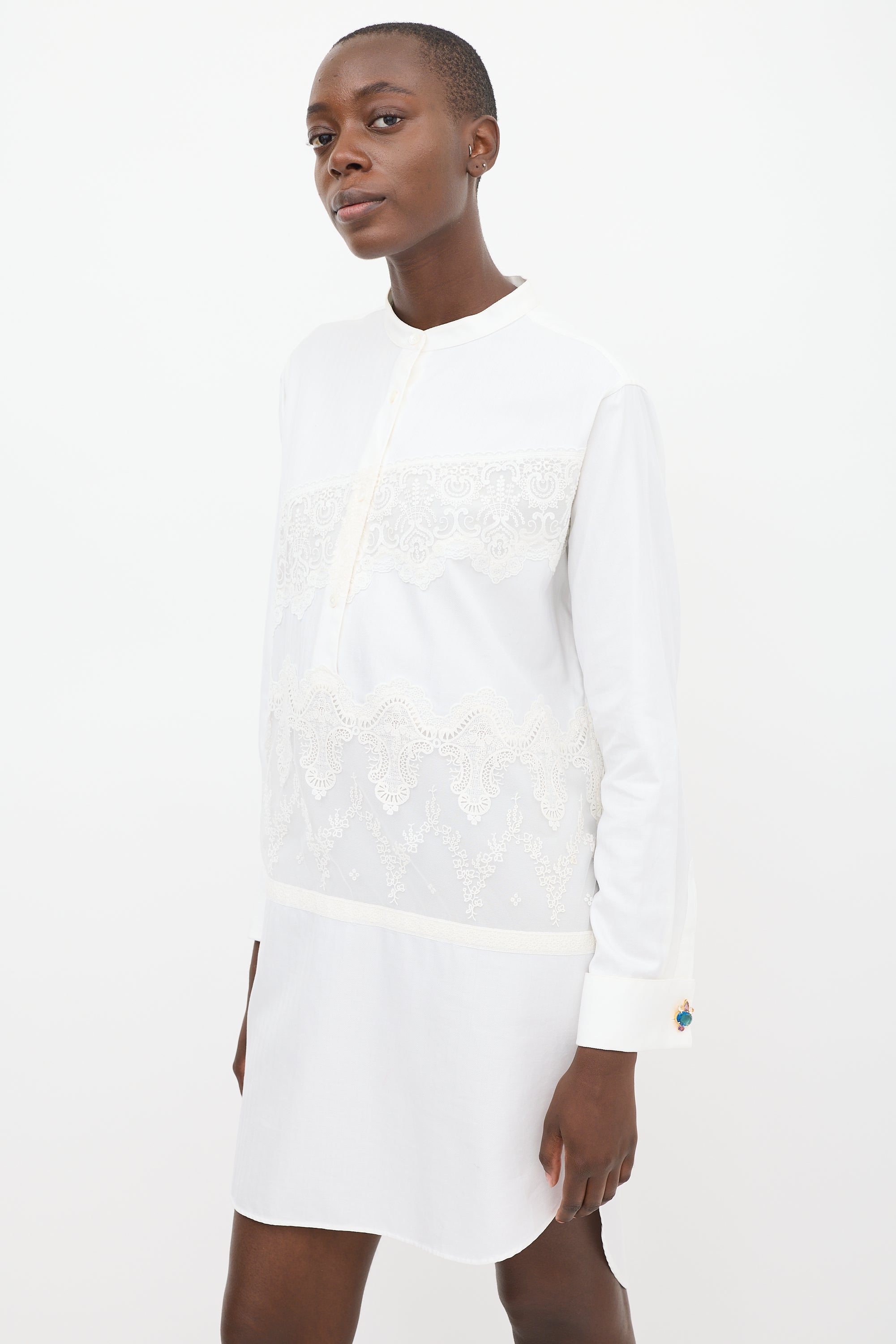 Burberry // White Floral Lace Shirt Dress VSP Consignment Burberry // White Floral Lace Shirt Dress VSP Consignment