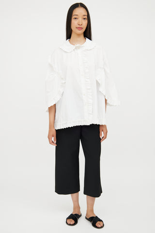 Burberry White Cotton Lace Trim Blouse