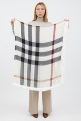 Burberry White & Multicolour Nova Check Fur Scarf