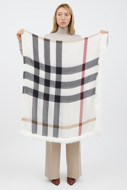 Burberry White & Multicolour Nova Check Fur Scarf