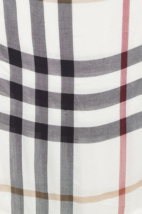 Burberry White & Multicolour Nova Check Fur Scarf