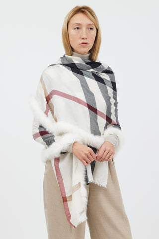 Burberry White & Multicolour Nova Check Fur Scarf