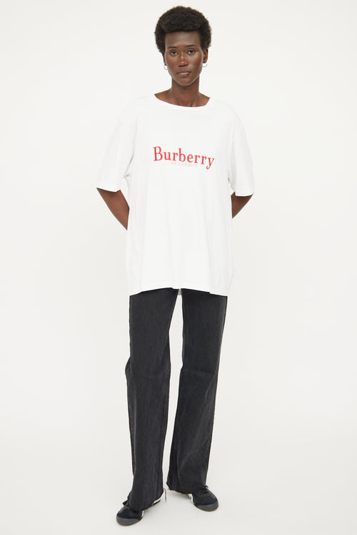 Burberry White & Red Embroidered Logo T-Shirt