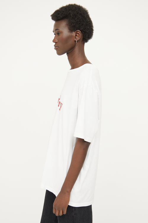 Burberry White & Red Embroidered Logo T-Shirt