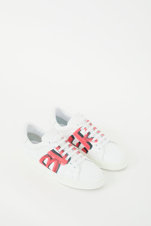 Burberry White & Red Leather Graffiti Sneaker