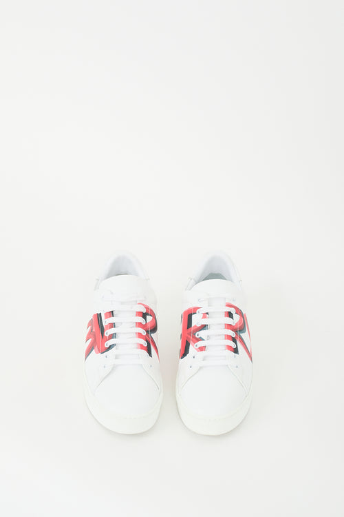 Burberry White & Red Leather Graffiti Sneaker