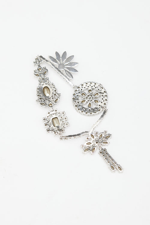 Burberry Silver & Multicolour Floral Jewel Brooch