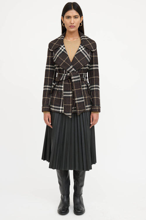 Burberry Wool Belted Plaid Jacket