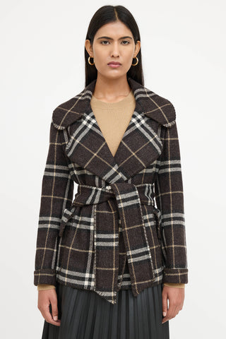 Burberry Wool Belted Plaid Jacket