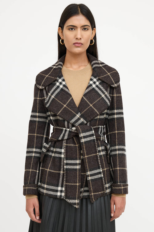 Burberry Wool Belted Plaid Jacket