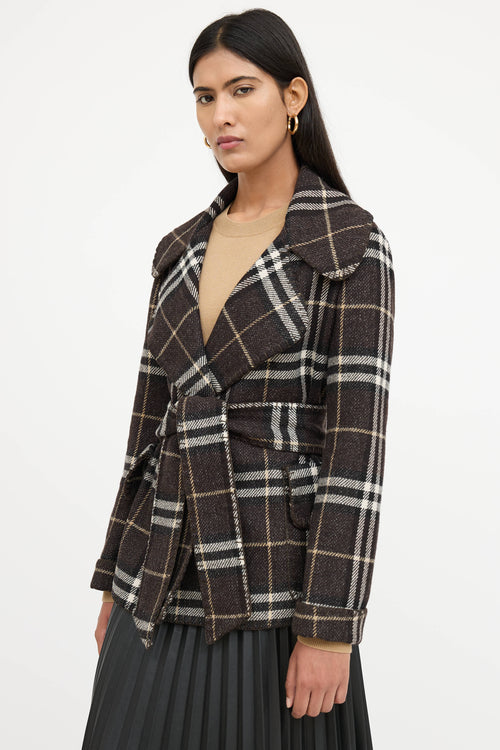 Burberry Wool Belted Plaid Jacket