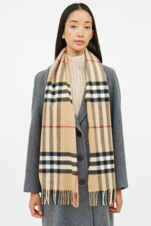 Burberry Brown Cashmere Mega Check Scarf