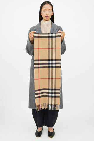 Burberry Brown Cashmere Mega Check Scarf