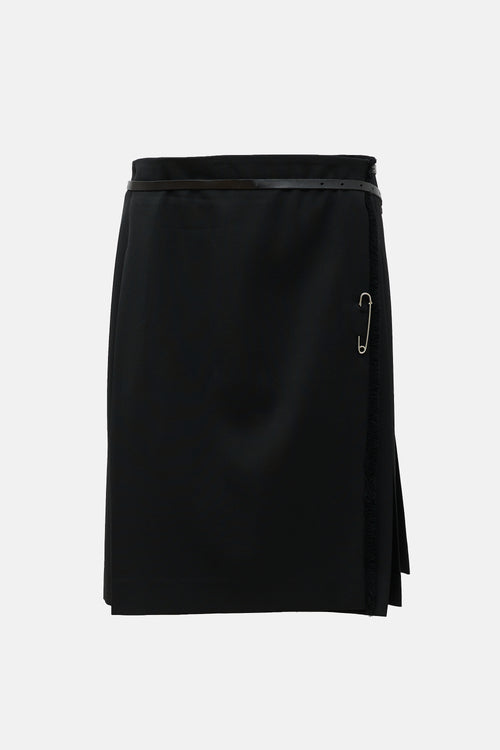 Burberry Wool Pleated Wrap Skirt
