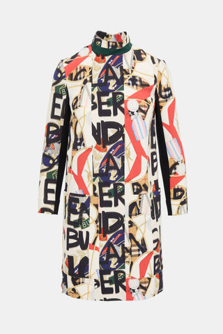 Burberry Wool & Silk Multi Print Dress