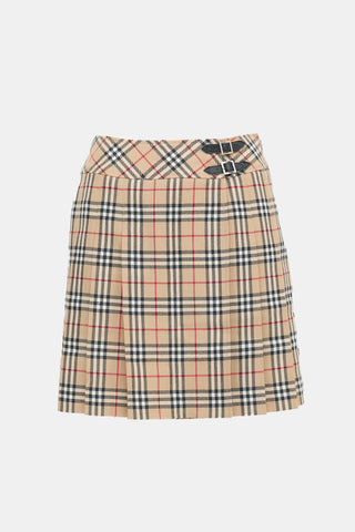 Burberry Wool Check Pleat Skirt