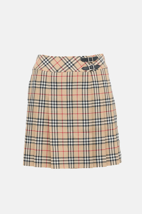 Burberry Wool Check Pleat Skirt