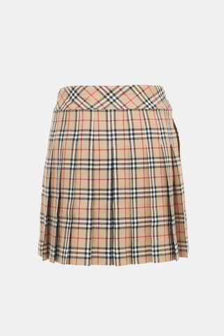 Burberry Wool Check Pleat Skirt