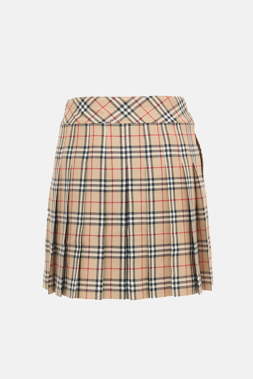 Burberry Wool Check Pleat Skirt