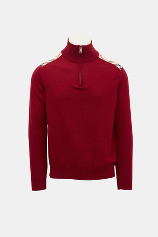 Burberry Wool Check Quarter Zip Sweater