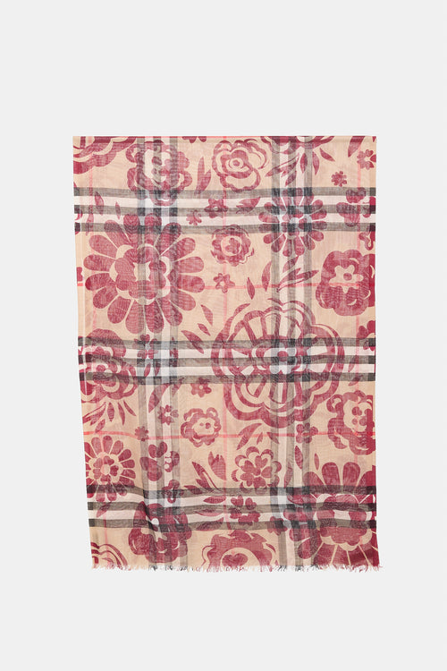 Burberry Wool & Silk Floral Check Scarf