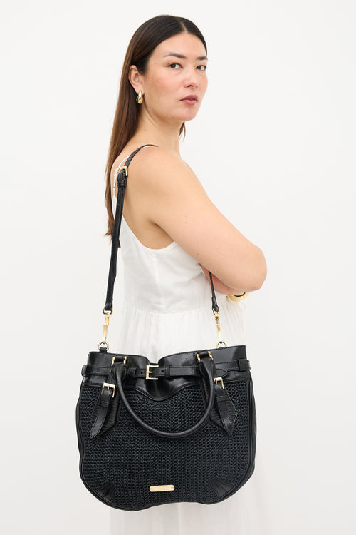 Burberry Woven Faux Straw & Leather Buckle Bag