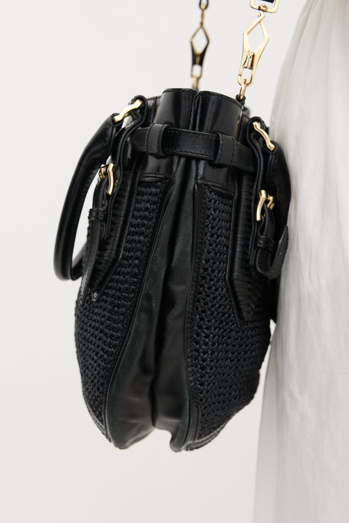 Burberry Woven Faux Straw & Leather Buckle Bag