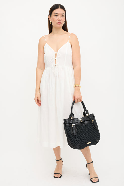 Burberry Woven Faux Straw & Leather Buckle Bag