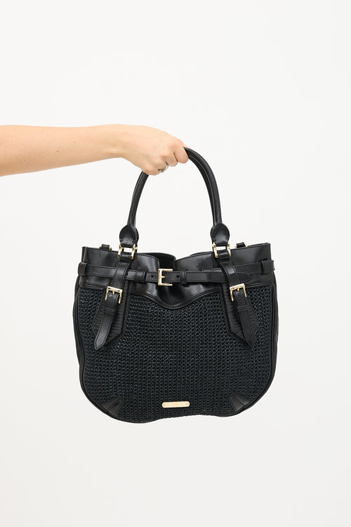 Burberry Woven Faux Straw & Leather Buckle Bag
