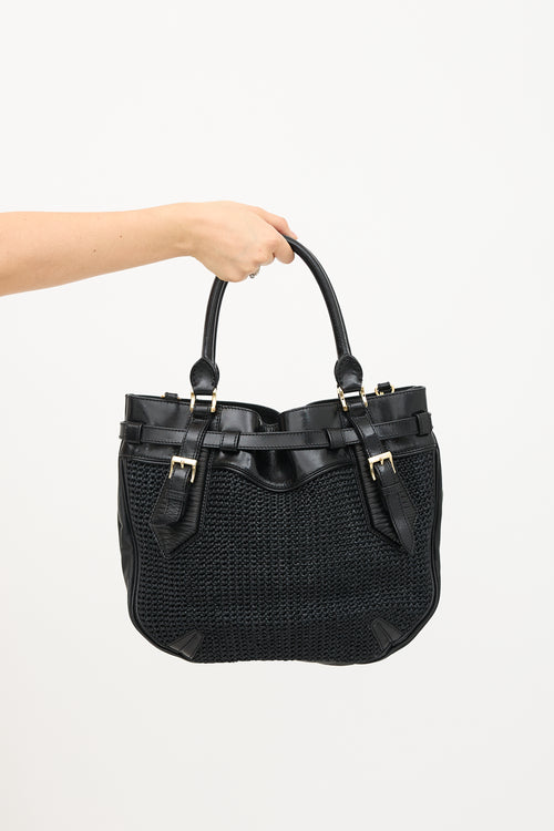 Burberry Woven Faux Straw & Leather Buckle Bag