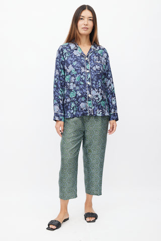 Burberry XO Barneys Navy & Multi Silk Floral Shirt