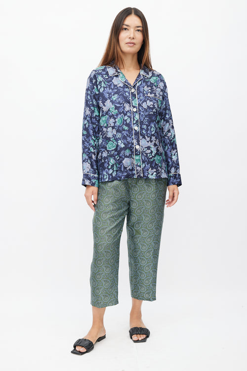 Burberry XO Barneys Navy & Multi Silk Floral Shirt