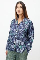 Burberry XO Barneys Navy & Multi Silk Floral Shirt