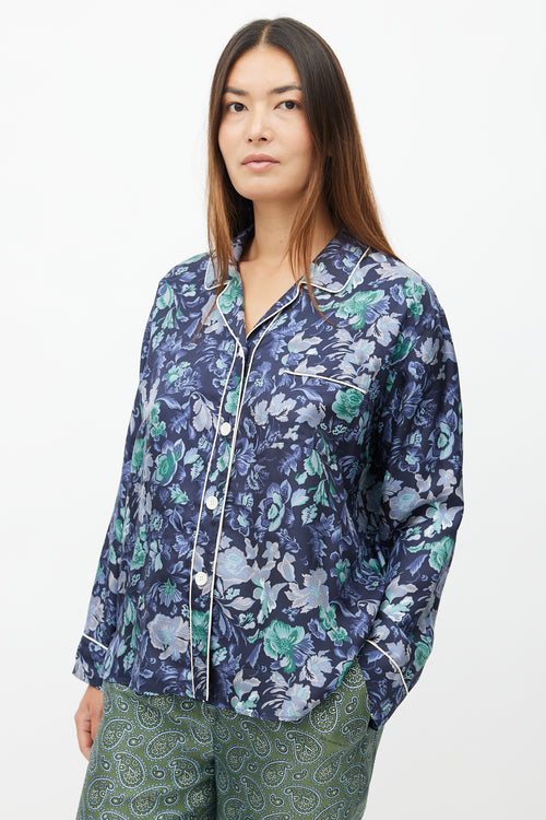 Burberry XO Barneys Navy & Multi Silk Floral Shirt