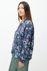 Burberry XO Barneys Navy & Multi Silk Floral Shirt