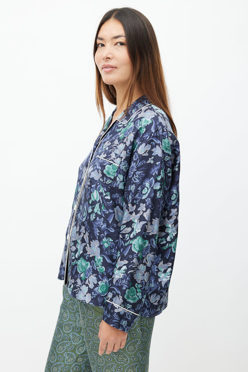 Burberry XO Barneys Navy & Multi Silk Floral Shirt