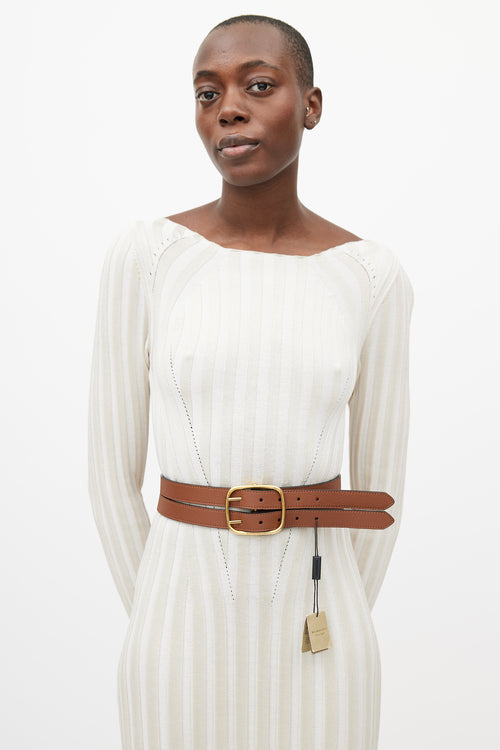 Burberry Yellow & Brown Reversible Double Leather Belt