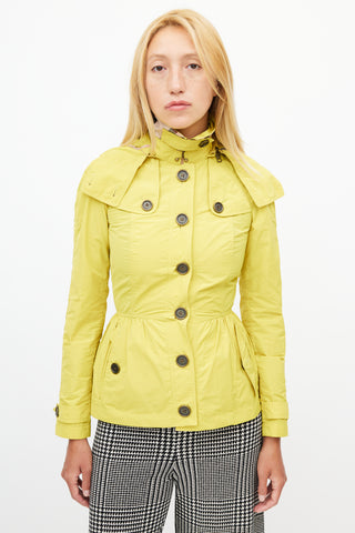 Burberry Yellow Hooded Nylon Short Trench Coat