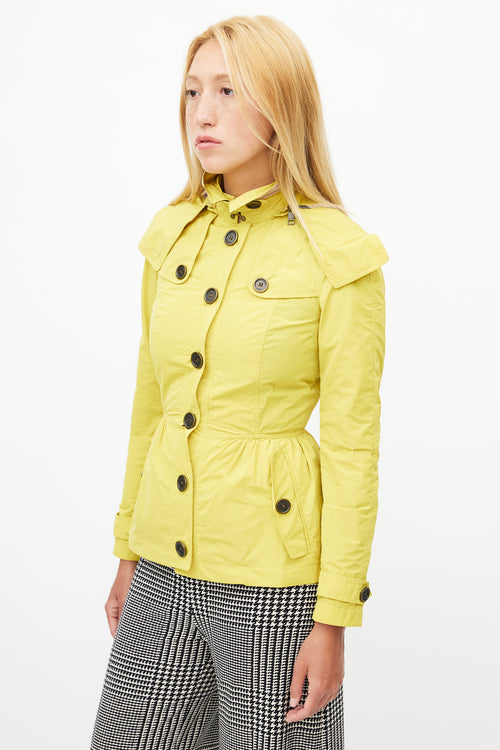 Burberry Yellow Hooded Nylon Short Trench Coat
