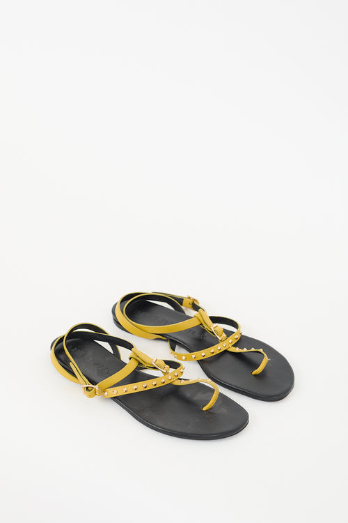 Burberry Yellow Leather Studded T-Strap Sandal