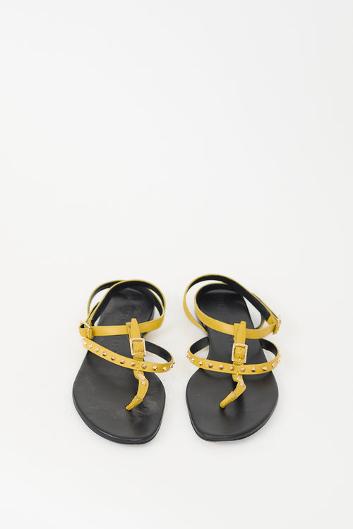 Burberry Yellow Leather Studded T-Strap Sandal