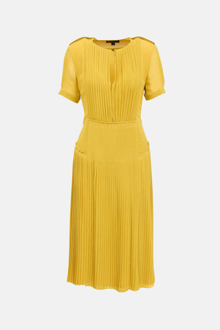Burberry Silk Pleated Epaulet Dress