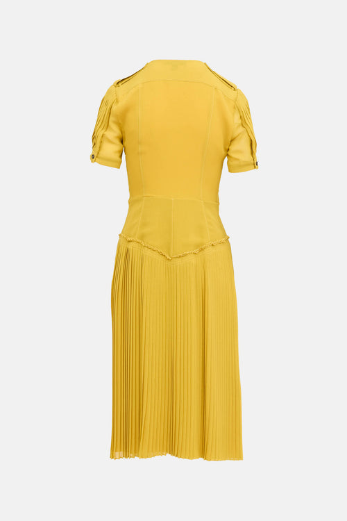 Burberry Silk Pleated Epaulet Dress