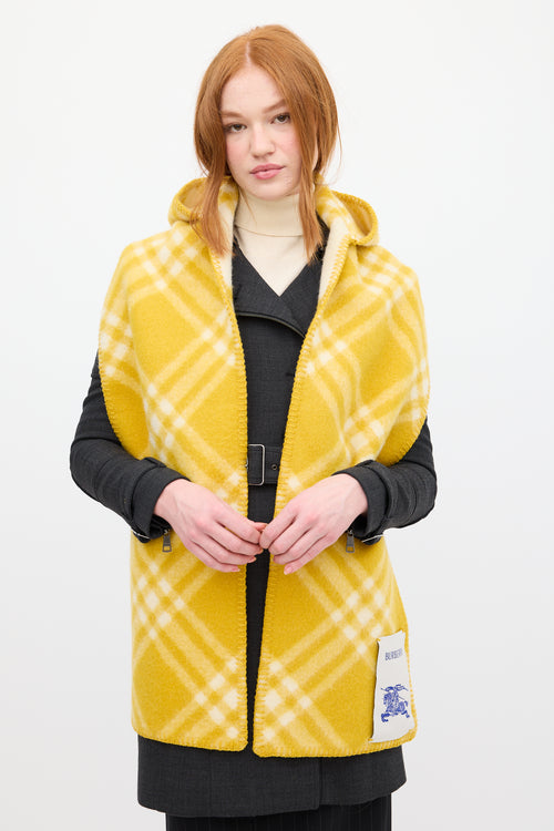 Burberry Yellow Wool Check Hooded Scarf