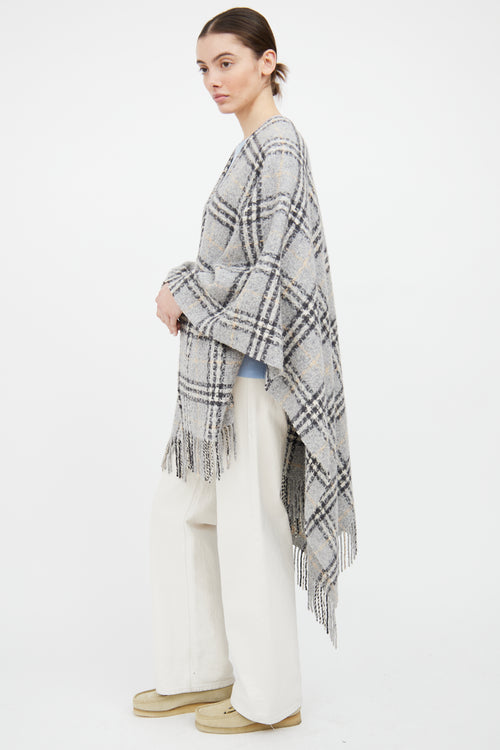 Burberry Grey & Beige Wool Fringe Nova Check Cape