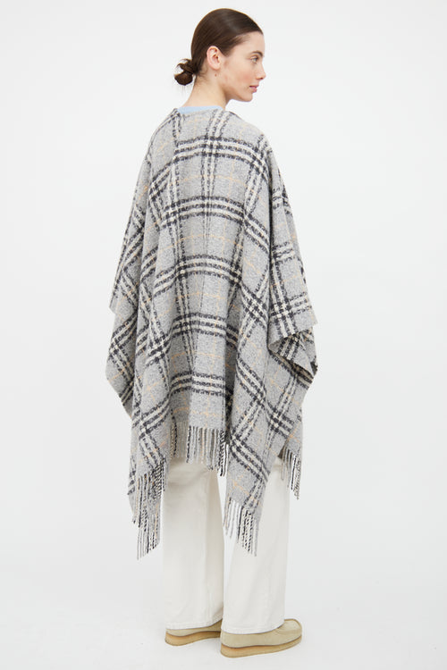 Burberry Grey & Beige Wool Fringe Nova Check Cape