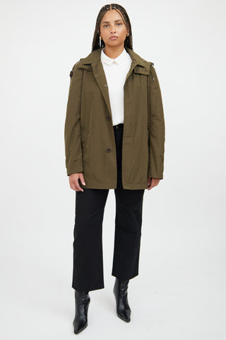 Burberry Green Nylon Hooded Jacket