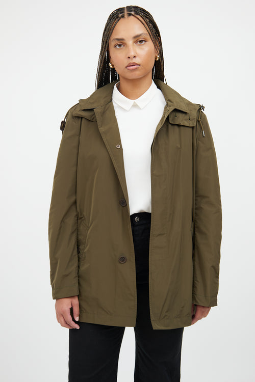 Burberry Green Nylon Hooded Jacket