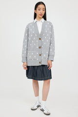 Burberry Grey & White Wool TB Monogram Cardigan